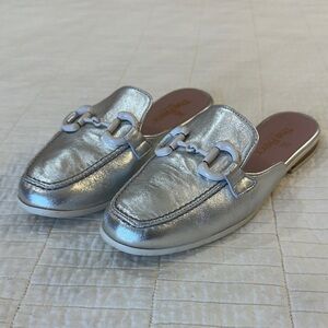 The Flexx Silver Leather Mule Loafers EU 38 US 7.5 Comfort Horsebit Slide Flats